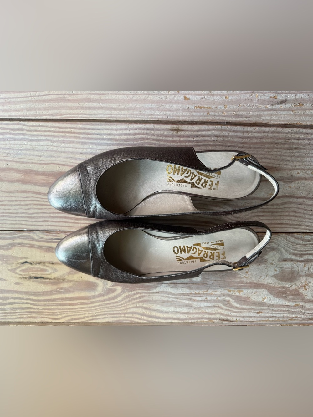 Salvatore Ferragamo Metallic Slingback Pumps size 6.5